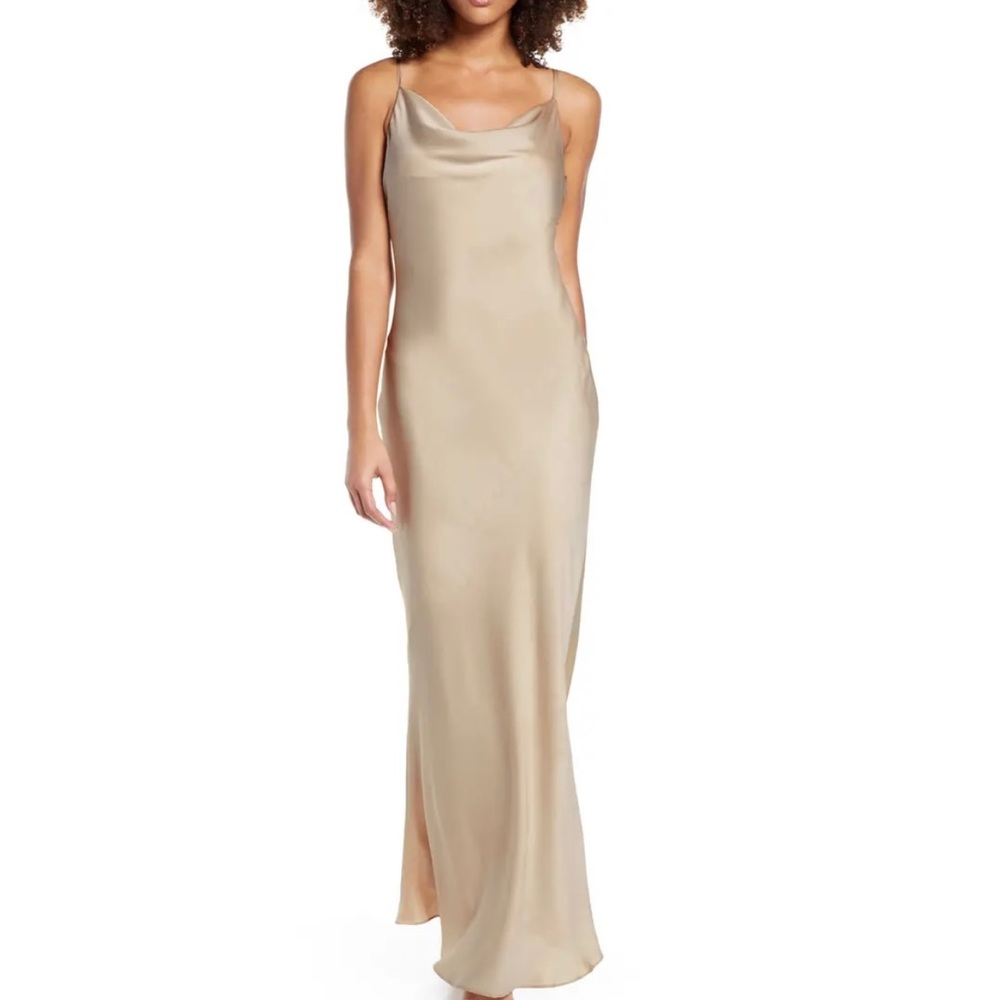 Champagne Cowl Neck Satin Gown NWT Shona Joy